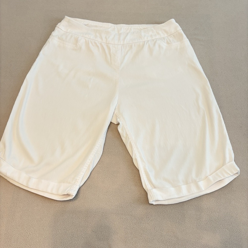 Soft Surroundings Womens Sz M Capris Pants Black Stretch White Pull-up Comfy